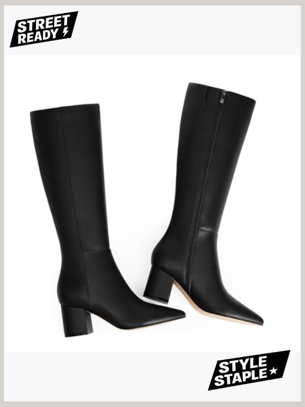 Knee High Boots Chunky Heel Pointed Toe Side Zipper Long Boots Women - Picture 5 of 7